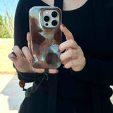 Qfdian Blue brown motting phone case for iphone 14pro 15pro 16promax 13 16 15 12 pro max 13pro 14 vintage autume winter glacier shell