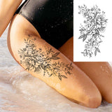 Qfdian  Realistic Fake Peony Temporary Tattoos For Women Girl Black Rose Elephant Flower Tattoo Sticker Tiger Anemone Tatoos Half Sleeve