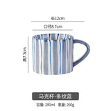 Qfdian Simple Striped Ceramic Teacup Hotel Café Porcelain Coffee Cup 280ml Office Mug Breakfast Bread Dessert Mug Gift Table Decoration