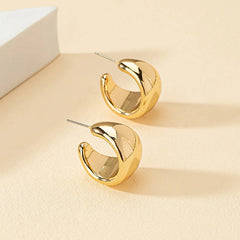 New Gold Color Round Chunky Earrings for Women Lightweight Smooth Metal Open Thick Hoops Fashion Trendy Jewelry