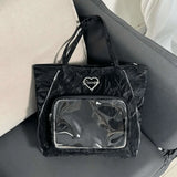 Qfdian Transparent Fashion Heart Tote Bag All Match Simple Y2k Aesthetic Women Handbags Vintage Casual High-capacity Shoulder Ita Bags