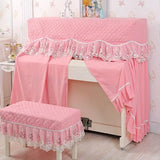 Qfdian  155x40x130 Simple Lace Piano Covers Piano Full Cover Fabric Middle Opening Piano Cover Dust Cover with Stool Cloth