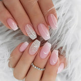 Qfdian 24Pcs Nude White French Fake Nail Short Square Nail Tips Fashion Wearable False Nails with Glue Simple Full Cover Press on Nails