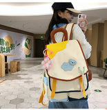 Qfdian 2025 new women Patchwork Contrast Color schoolbags High-capacity student travel bags fashion Y2k Aesthetic All Match Backpacks