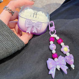 Qfdian  Gradient Cute Bow DIY Flower Earphone Case Crystal Pendant For Samsung Galaxy Buds 2 3 Pro Live FE Cover Earbuds Accessories