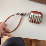 Qfdian  Retro Brown Green Irregular Stripe Earphone Case for AirPods 1 2 3 4 Pro 2 Cover  for AirPods Pro 3 With Hand Strap Lanyard