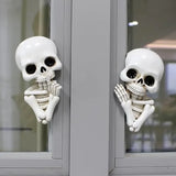 Qfdian  Set of 2 Funny Keep Quiet Skeleton Statue Window Peeker Door Corner Decor, Horror Resin Skull Figurines Gothic Wall Sculpture S
