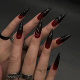 Qfdian  24Pc Halloween False Nails with Almond Head Designs Cute Clown Fake Nails French Full Cover Manicure Press on Nail Tips for Girl