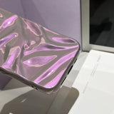 Qfdian  Fashion Purple Wrinkle Wave Pattern Glossy Phone Back Case For iPhone 16 15 14 13 12 11 Pro Max Colorful Pink Protective Cover