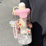 Qfdian  Cute Bow Flower Tea Glasses With Straw Bottle Cold Coffee Cups Women Glass Tumbler Juice Milk Tea Water Separation Drinkware Cup