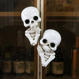 Qfdian  Set of 2 Funny Keep Quiet Skeleton Statue Window Peeker Door Corner Decor, Horror Resin Skull Figurines Gothic Wall Sculpture S