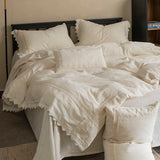 Qfdian 4/5Pcs French Vintage Bedding Sets 85% Cotton and 15% Linen Stitch Embroidery Double Bed Sheet Coverlet Quilt Cover Pillowcases