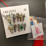 Qfdian  10Pcs High Quality Handmade Press on Nails Heavy Industry Miaojiang Gu Luxury Dark and Niche Spicy Girl Art Accessori