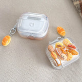 Qfdian  Cute 3D Simulated Bread Food Glitter Epoxy Case For Apple Airpods Pro 2nd 1 2 3 4 Cartoon Clear Wireless Bluetooth Headset Cover