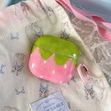 Qfdian Cute lovely strawberry gloss wireless bluetooth earphone cover case for apple airpods 1 2 3 4 pro pro 2 protector with keychain