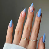 Qfdian 24Pcs Solid Nude Color Fake Nails with Jelly Glue Short Almond Press on False Nails Wearable Oval Finished Full Cover Nail Tips