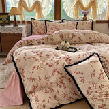 Qfdian  3/4Pcs Printing Bedding Set Skin-friendly Soft Duvet Cover Set Bed Sheet Or Bed Skirt Pillowcases