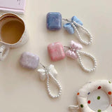 Qfdian INS Korea Bow Knot Pearl Pendant Chain Earphone Case For Airpods Pro3 1 2 3 4 Cover Soft For Air Pods Pro Pro2nd Fundas