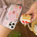 Qfdian Magnetic cute cartoon cake bracket cover for iphone 12pro 13 14promax 15pro 15 14 pro max pink funda lovely animals phone case