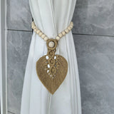 Qfdian  2pcs Bohemian Style Handmade Braided Leaf Cotton Rope Curtain Fasteners Curtain Ties Tassel Leaf Curtain Ties Home Decoration