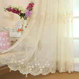 Qfdian  European Pastoral Embroidered Flower Curtains for Living Dining Room Bedroom White Gauze Bay Window Korean Window Screen Balcony