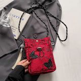 Qfdian  Y2k Aesthetic Butterfly Embroidery Mini Cellphone Bag Fashion Tassel All Match Shoulder Bags Women Pleated Handbags Crossbody