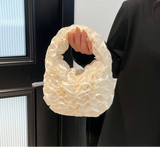 Qfdian Japanese Sweet Girls Pleated Ruffled Top-Handle Bags Fairy All Match Women Chic Clutches Trendy Y2k Aesthetic Purse and Handbags