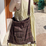 Qfdian  Drawstring Vintage Pleated Women Backpacks Y2k Aesthetic Plaid Grunge Shoulder Bags High-capacity Harajuku Handbags Crossbody