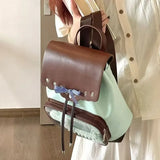 Qfdian Patchwork Contrast Color Zipper Bow Backpacks Fashion Sweet Kawaii Students Schoolbags Y2k Aesthetic Chic Transparent Schoolbags