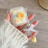 Qfdian  Korean 3D Cute Cartoon Cheese Wavy Headphones Case For AirPods 4 1 2 3 With Bow Pendant Earphone Bow Cover For Air Pods Pro 2