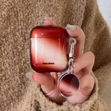Qfdian  Korea Lovely Wine Red Gradient Transparent TPU Headphone Protection Cover Case for AirPods 4 3 2 Pro 2 Cases With Round Pendant