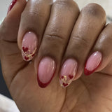 Qfdian 24Pcs Golden French Fake Nail with Almond Head Design Simple Oval False Nails Wearable Press on Nails Full Cover Nail Tips
