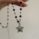 Qfdian  Punk Rock Vintage Star Pendant Chain Necklace For Men Women Charm Hip Hop 90s Y2K Grunge Goth Aesthetic Trendy EMO Accessories