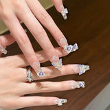 Qfdian 10Pcs Handmade Press On Nails Big Planet Designed Fake Nails with Butterfly Art Glitter False Coffin Nails Diamond Wearable Tips