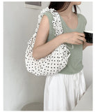 Qfdian Korean Sweet Dot Pleated Shoulder Handbags Fashion Office Lady Chic Women Hobo Bag Y2k Aesthetic Fairy All Match Crossbody Bags