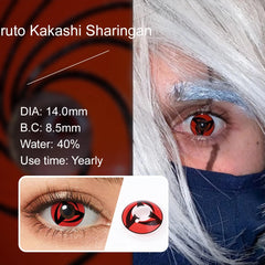 Qfdian（0~-6.00）Cosplay Contact Prescription Lenses White Out Mangekyou Sharingan Eye Contacts with Diopters for Myopia Anime Accessori