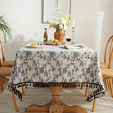 Qfdian Green Printed Pines Birds Tablecloths Rectangle Cotton Linen Table Cloth Table Cover for Kitchen Dining Tables Picnic Decoration