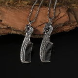 Qfdian  Retro hip-hop dragon phoenix multifunctional practical comb pendant, couple necklace jewelry, punk new gothic party gift