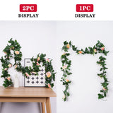 Qfdian  2.4M Rose Artificial Flower Spring Autumn Garden Arch Decor DIY Fake Flowers Vine for Wedding Garland Home Decoration ornements