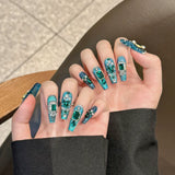 Qfdian 10Pcs High Quality Handmade Press on Nails Heavy Industry Advanced Display White Emerald Sparkling Series Wear on Nail Art Detac