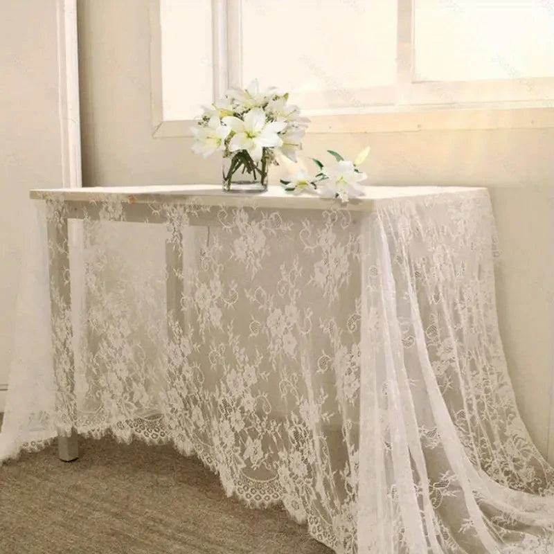 New Lace Table Cloth Retro Mesh Tablecloth White Rectangle Table Cover Wedding Party Decor Picnic Cloth Background Cloth