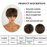 Qfdian  Brown Short Straight Hair Women Wigs with Bangs Thick Pixie Cut Synthetic Wig Heat Resistant Neuter Style Fake Hair