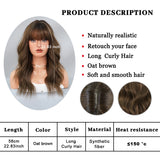 Qfdian  Long Wavy Brown Wig for Women Daily Cosplay Party Overhead Dyeing Wavy Wigs Synthetic Wigs Heat Resistant Wig With Bang