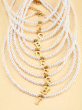 Stainless steel letters initial pendant necklace diy name Simulated pearls Bead Necklaces for Women Pearl Woman's Choker jewelry