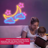 Qfdian  Moon Cloud Star Neon Sign for Wall Decor USB Powered Moon Cloud Stars Neon Sign Light up For Bedroom Kids Room Girls Party Bar