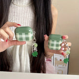 Qfdian  Green plaid is suitable for Apple earphone case airpods4 wireless bluetooth earphone case.
