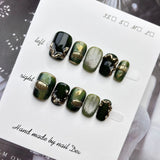 Qfdian  10Pcs Noble Purple Handmade Press on Nails Delicate Short Square Fake Nail Sweet Cool Y2k Diamond False Nails Cat Eye Nails Art