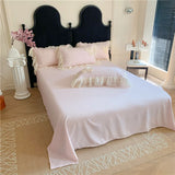 Qfdian 3/4Pcs Pink Korean Princess Style Lace Ruffles Bedding Set Single Queen Duvet Cover Bed Skirt/Bed Sheet/Fitted Sheet Pillowcases