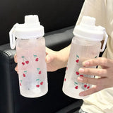 Qfdian  Kawaii Cherry Frosted Plastic Water Bottle With Straw Leak Proof Portable School Clear Juice Milk Tea Drinkware Water Cup 500ML