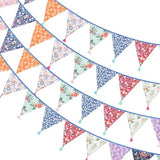 Qfdian  10.8Ft Cotton Triangle Bunting Banner 12pcs Floral Fabric Pennant Flag with Tassels, Double Side Triangle Banner Garland for We